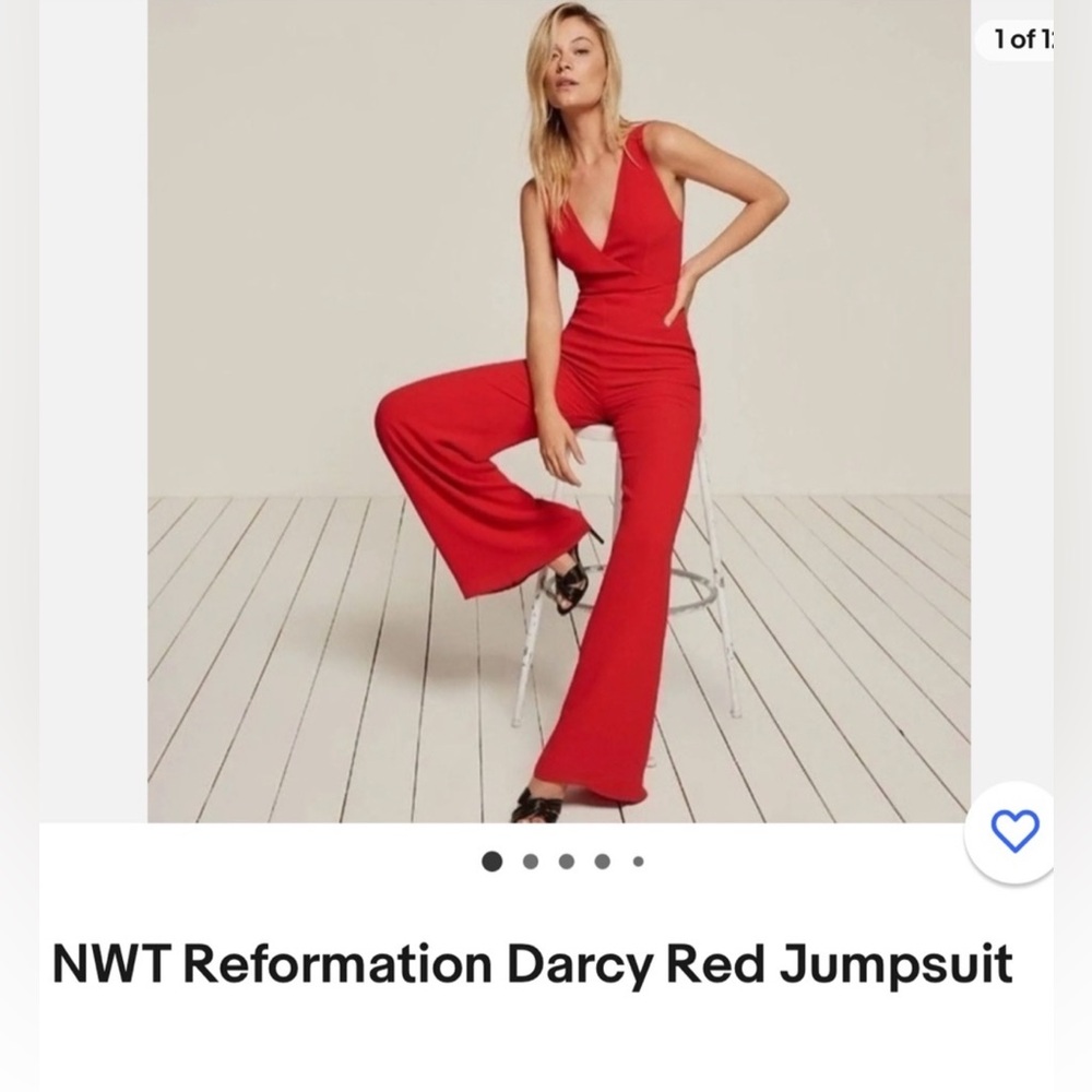Reformation Red Jumpsuit low back wide leg holiday
